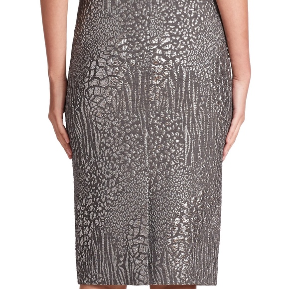 Jacquard Mellalic Silver Pencil Skirt by Teri Jon - Picture 2 of 5